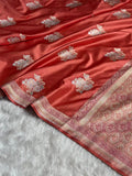 Peach Shades Sona Rupa Floral Hand Brush Motif Mashru Katan Saree