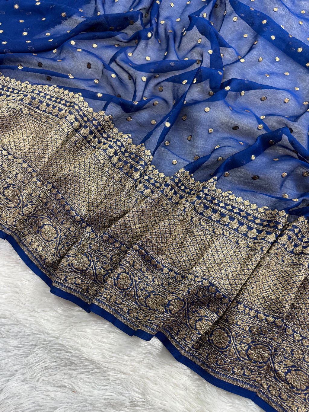 Navy Blue Pure Khaddi Georgette Silk Banarasi Saree