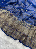 Navy Blue Pure Khaddi Georgette Silk Banarasi Saree