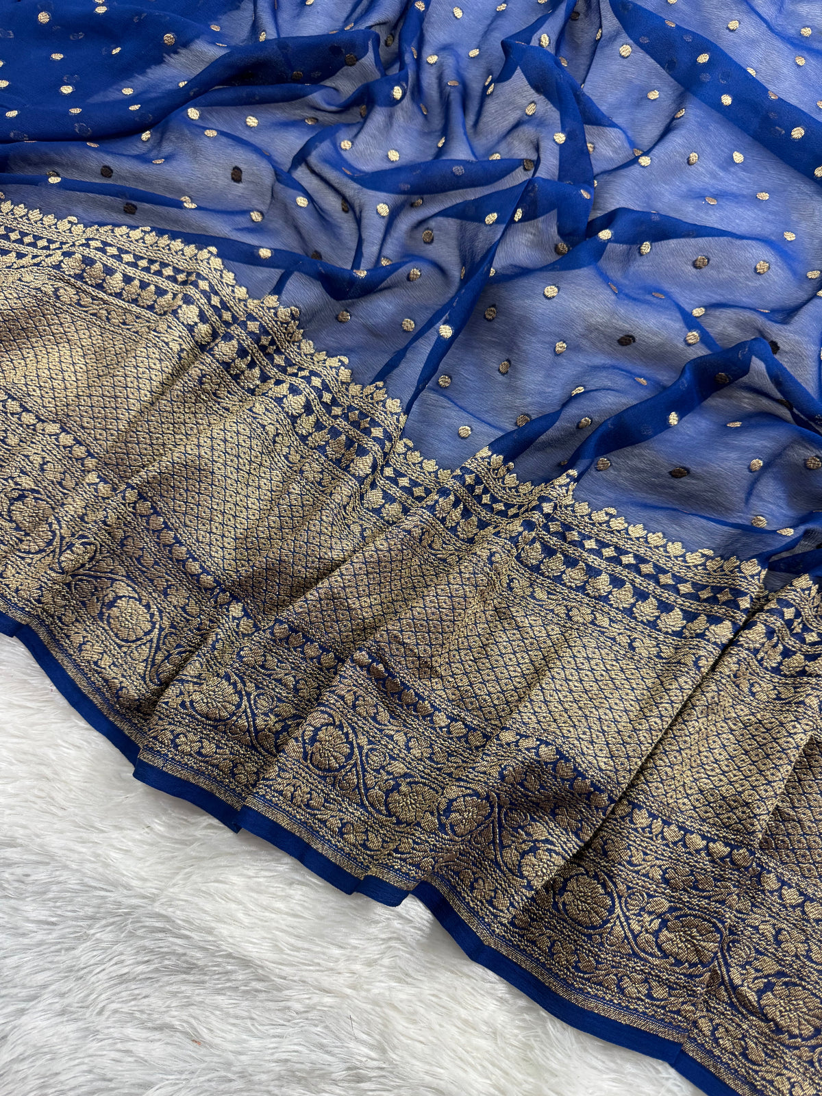 Navy Blue Pure Khaddi Georgette Silk Banarasi Saree