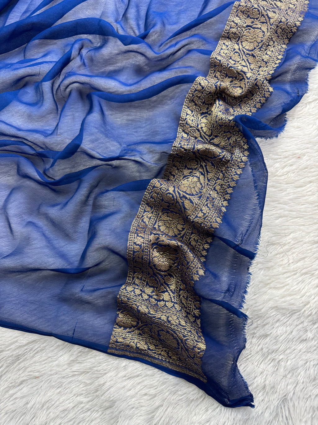 Navy Blue Pure Khaddi Georgette Silk Banarasi Saree