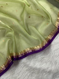 Light Pista & Purple Pure Kora Organza Silk Banarasi Saree