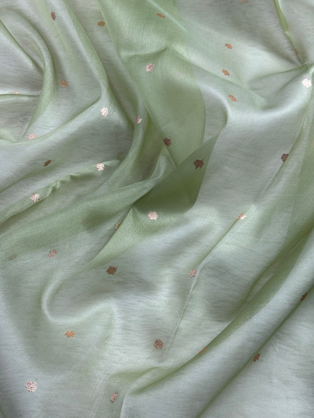 Light Pista & Purple Pure Kora Organza Silk Banarasi Saree
