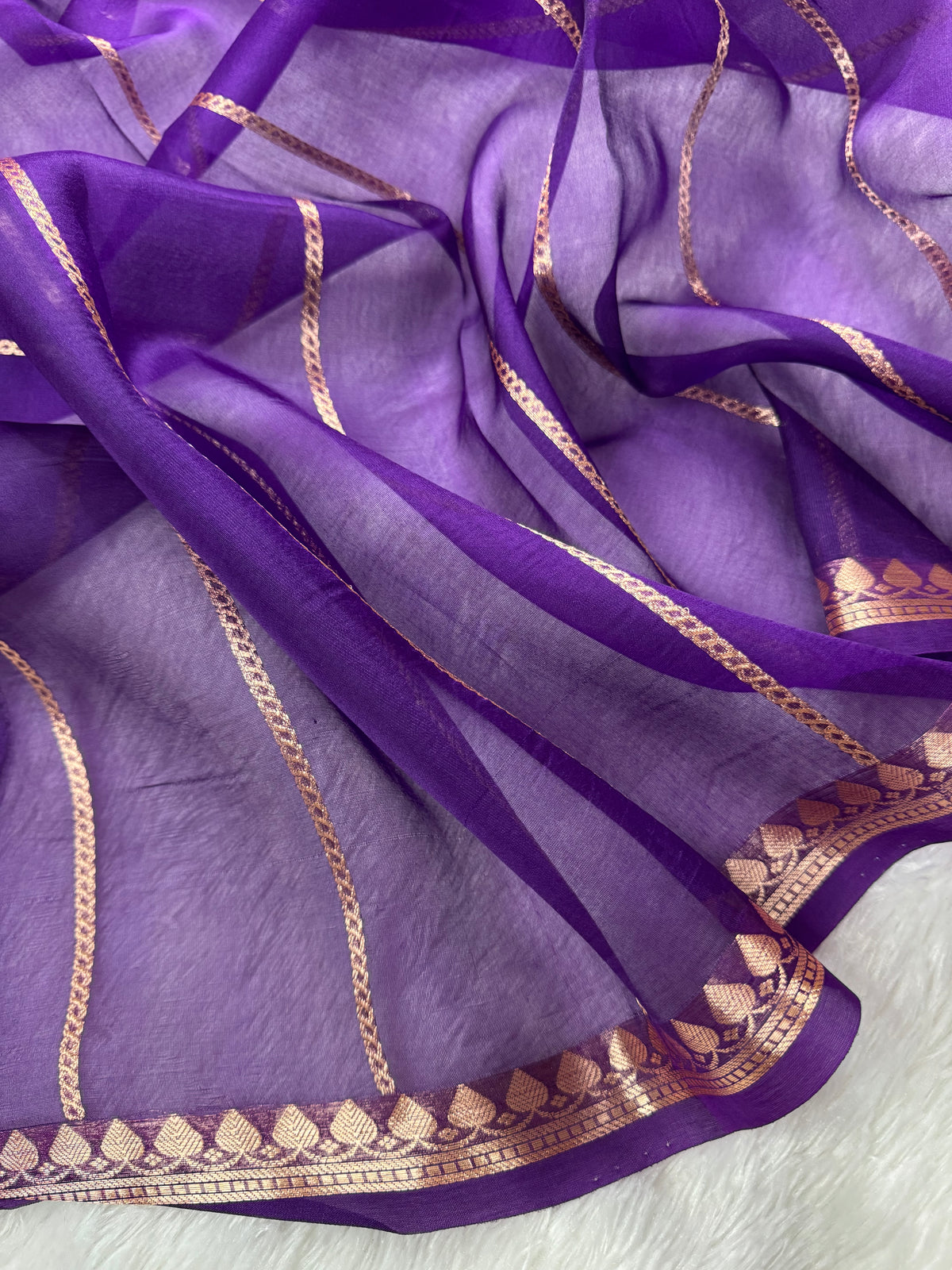 Light Pista & Purple Pure Kora Organza Silk Banarasi Saree