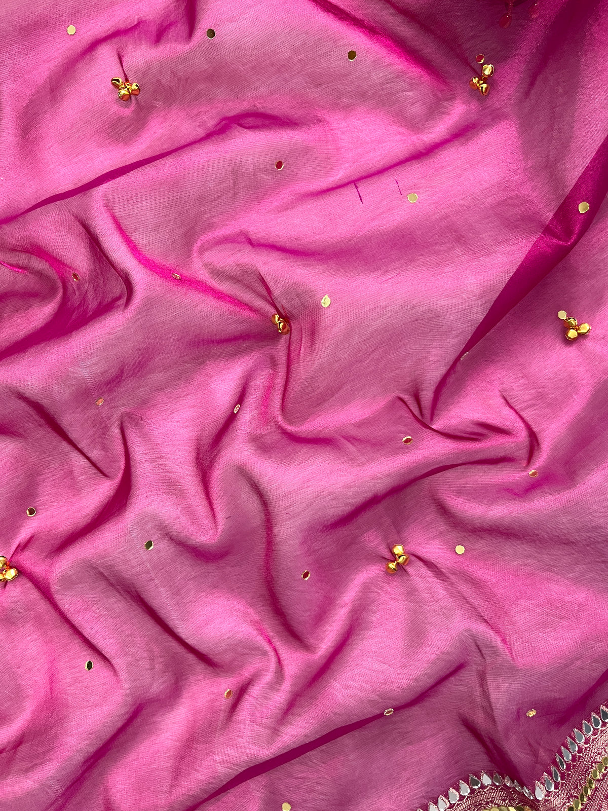 Rani Tissue Silk Saree With Ghungroo & Mirror Work Designer Border Lace Saree