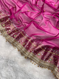 Rani Tissue Silk Saree With Ghungroo & Mirror Work Designer Border Lace Saree