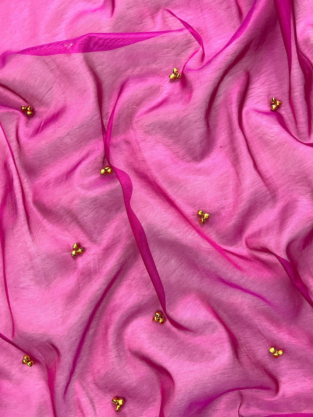 Rani Tissue Silk Saree With Ghungroo Butti Work & Luxurious Border