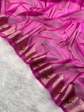 Rani Tissue Silk Saree With Ghungroo Butti Work & Luxurious Border