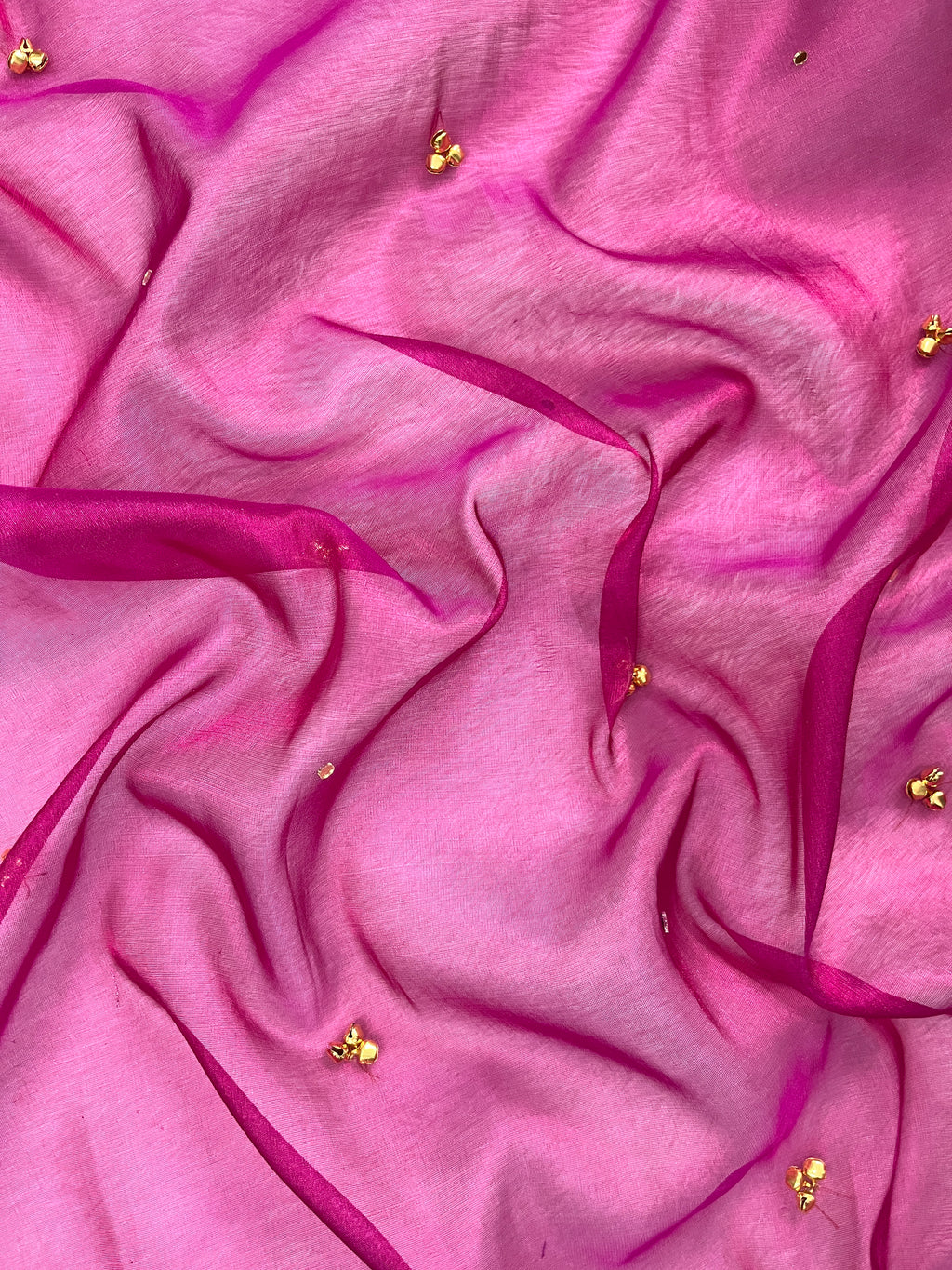 Rani Tissue Silk Saree With Ghungroo & Mirror Work Designer Border Lace Work