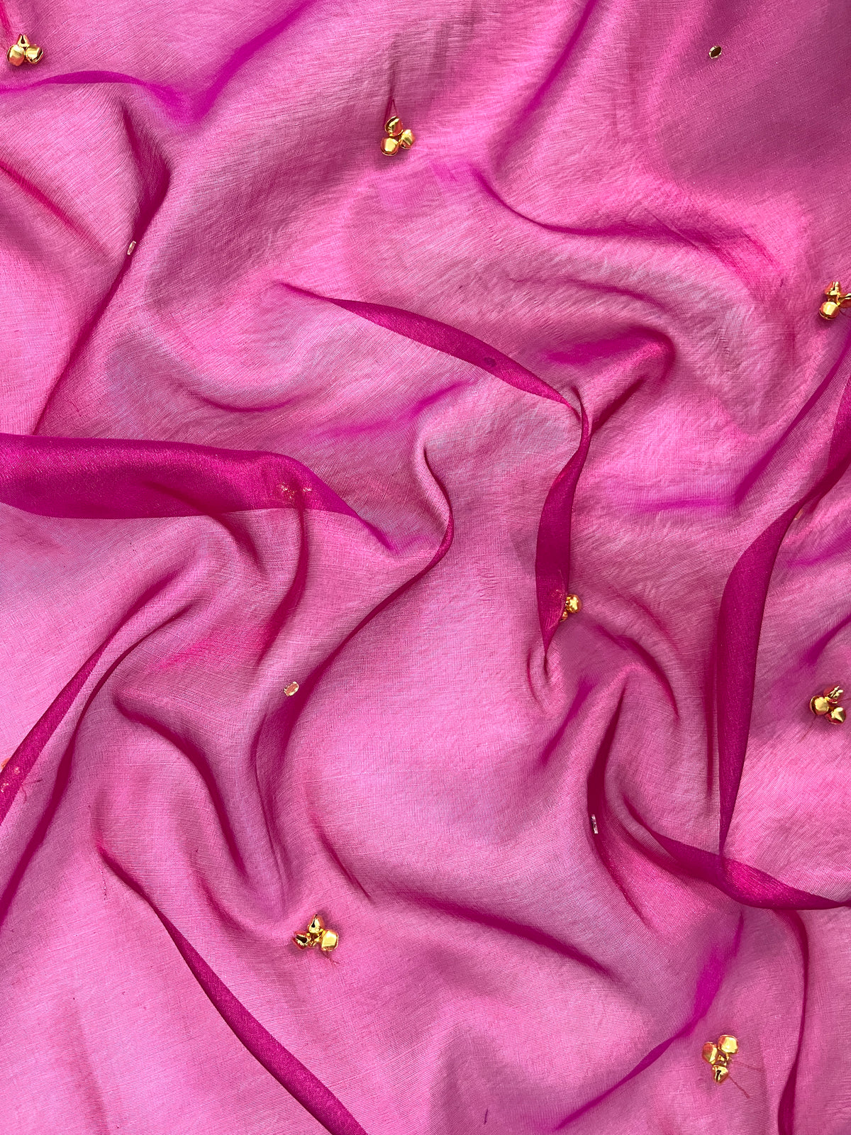 Rani Tissue Silk Saree With Ghungroo & Mirror Work Designer Border Lace Work