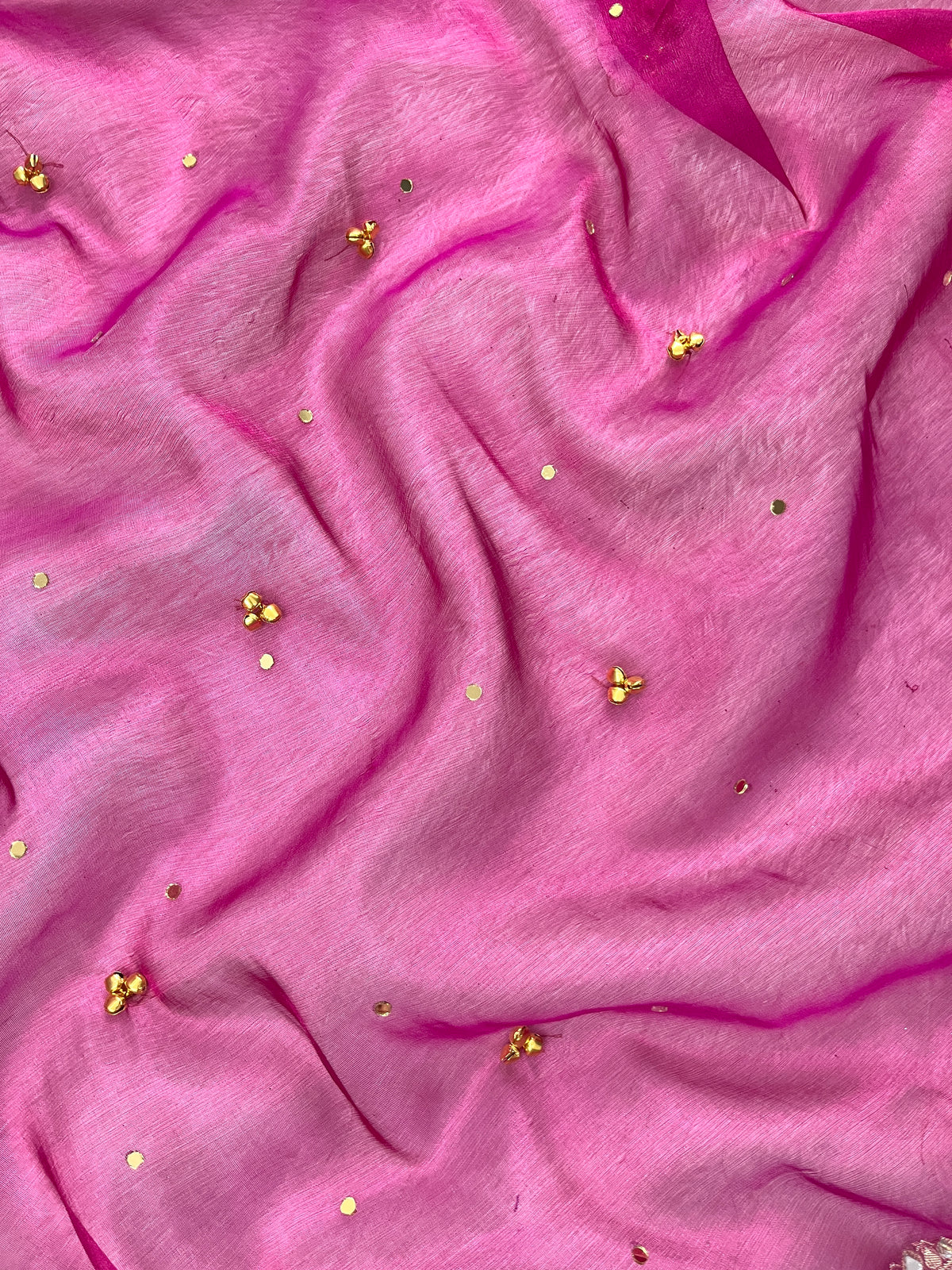 Magenta Pink Tissue Silk Saree With Ghungroo & Mirror Work Designer Border Lace Saree