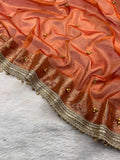Orange Tissue Silk Saree With Ghungroo & Designer Border Lace Saree