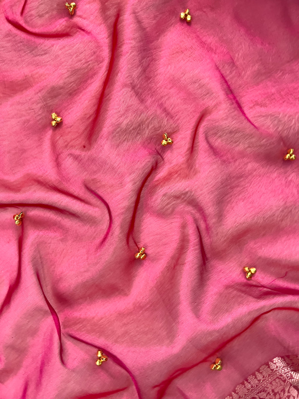 Magenta Pink Tissue Silk Saree With Ghungroo & Designer Border Lace Saree
