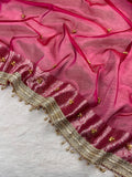 Magenta Pink Tissue Silk Saree With Ghungroo & Designer Border Lace Saree