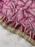 Wine Pink Tissue Silk Saree With Ghungroo & Designer Border Lace Saree