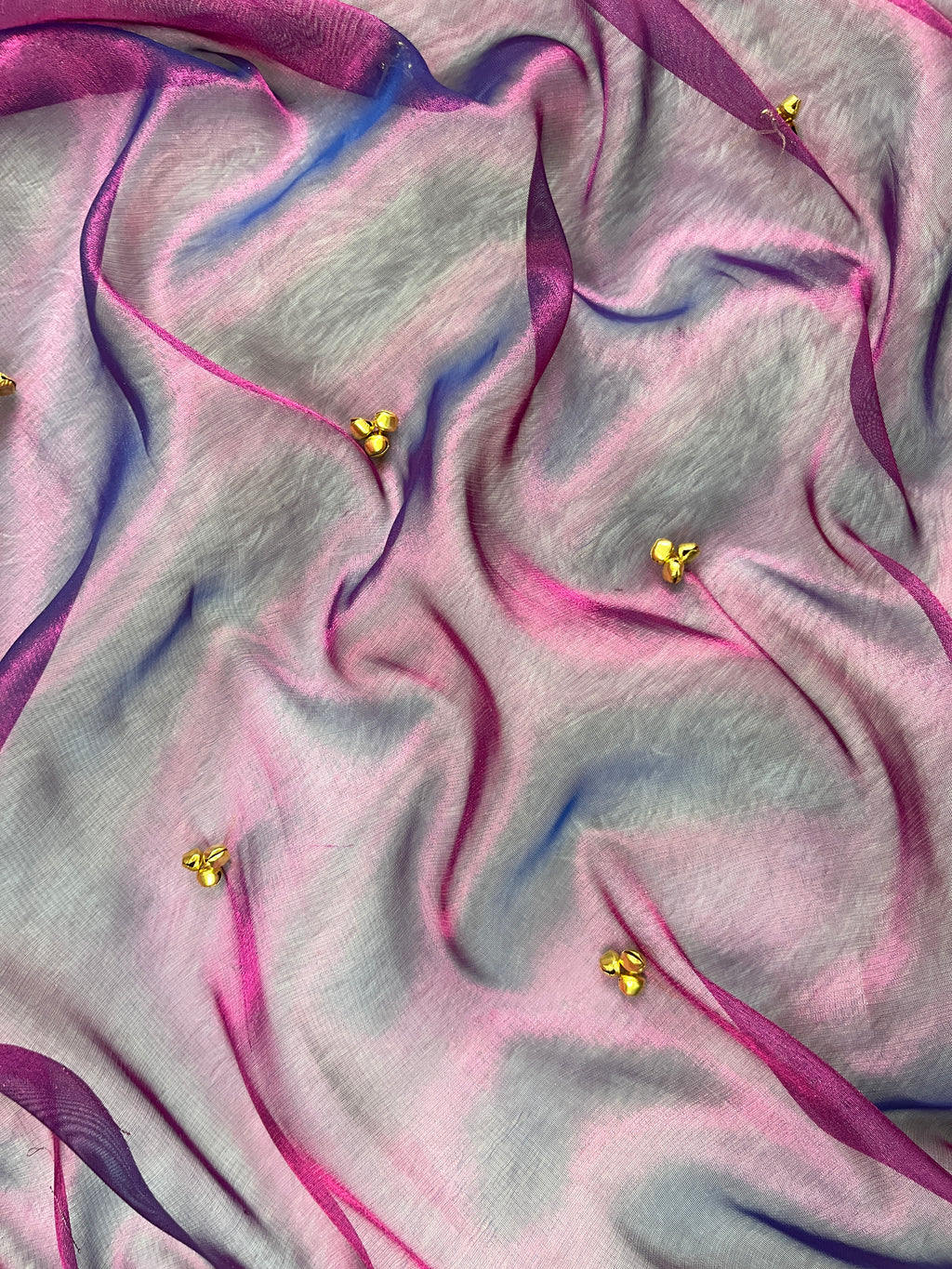 Lavender Pink Tissue Silk Saree With Ghungroo & Designer Border Lace Saree