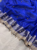 Royal Blue Tissue Silk Saree With Ghungroo & Mirror Work Designer Border Lace Saree