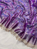 Lavender Shade Tissue Silk Saree With Ghungroo & Designer Border Lace Saree