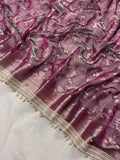 Dark Wine Tissue Silk Saree With Ghungroo & Designer Border Lace Saree