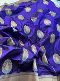 Royal Blue Pure katan Zari Border Aanchal Mina Boota Saree