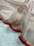Pastel Grey & Red Pure Kora Organza Silk Banarasi Saree