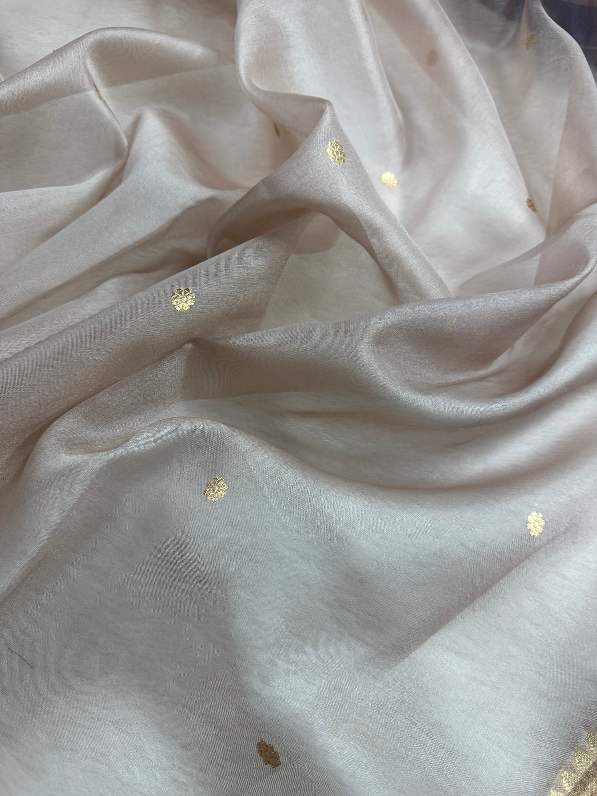 Pastel Grey & Red Pure Kora Organza Silk Banarasi Saree