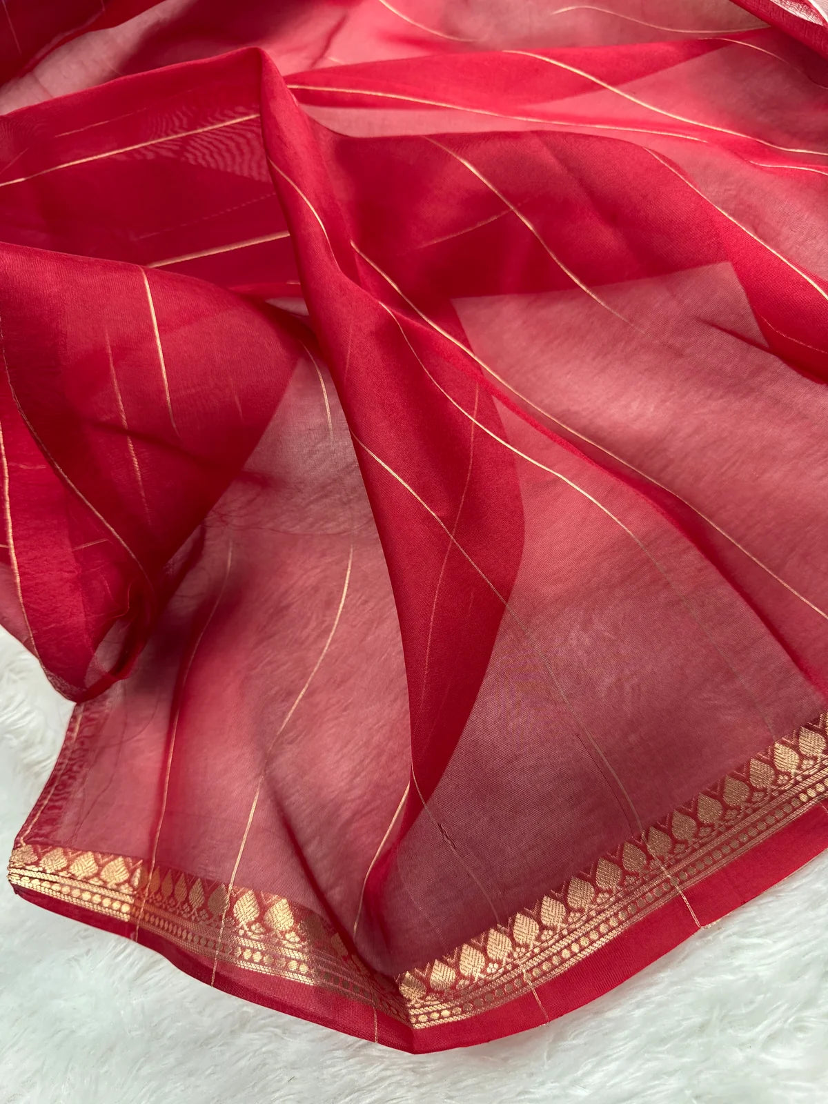 Pastel Grey & Red Pure Kora Organza Silk Banarasi Saree