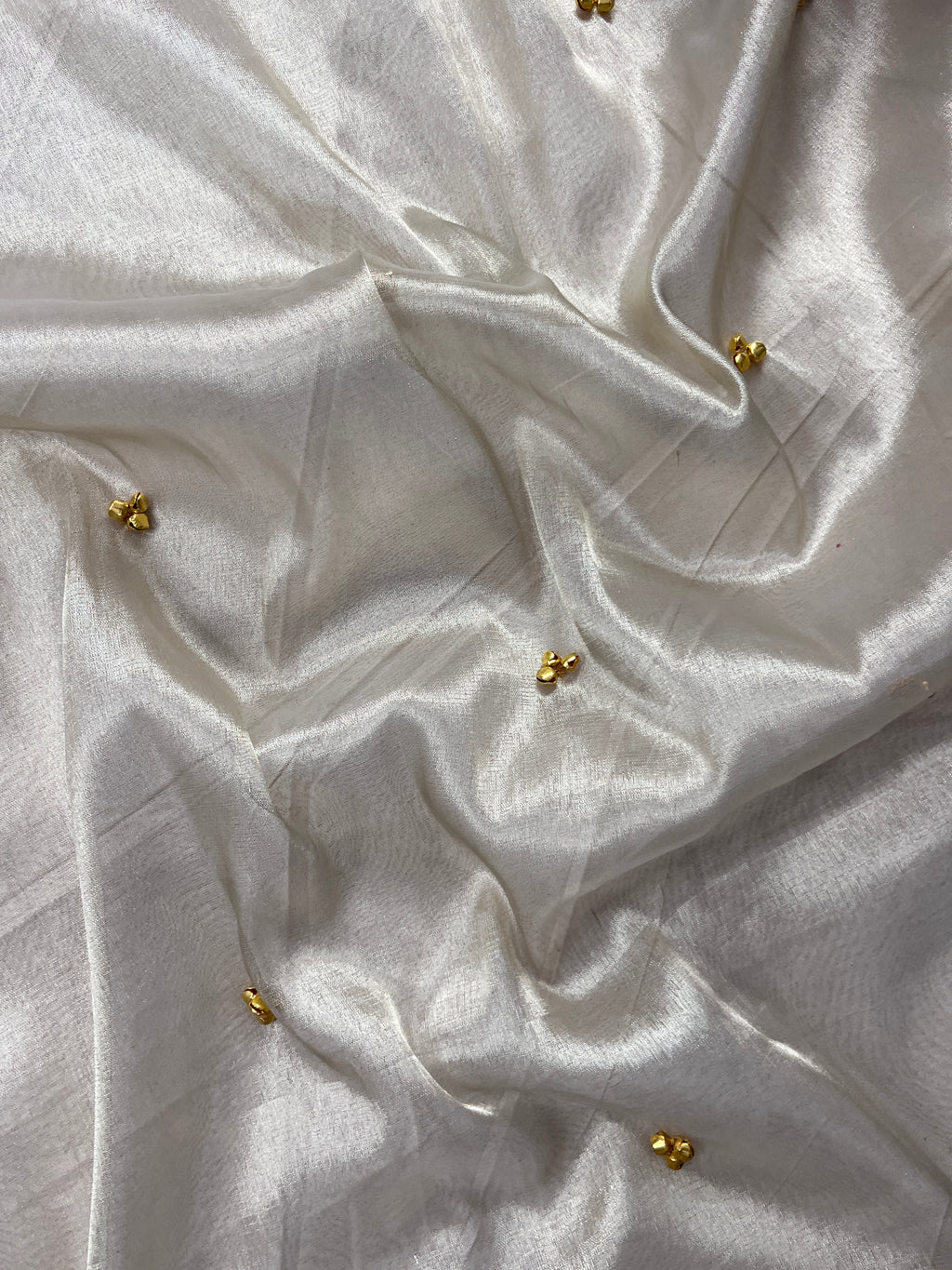 Natural White Banarasi Premium Tissue Silk Saree Premium Mirror & Ghungroo Work With Designer Lace