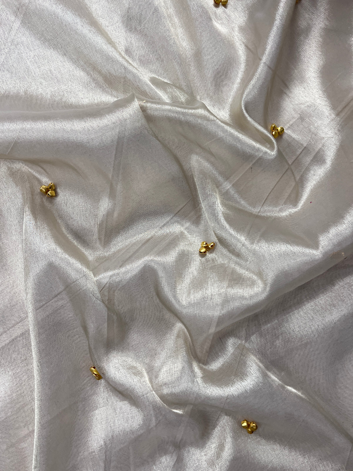 Natural White Banarasi Premium Tissue Silk Saree Premium Mirror & Ghungroo Work With Designer Lace