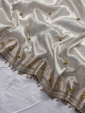 Natural White Banarasi Premium Tissue Silk Saree Premium Mirror & Ghungroo Work With Designer Lace
