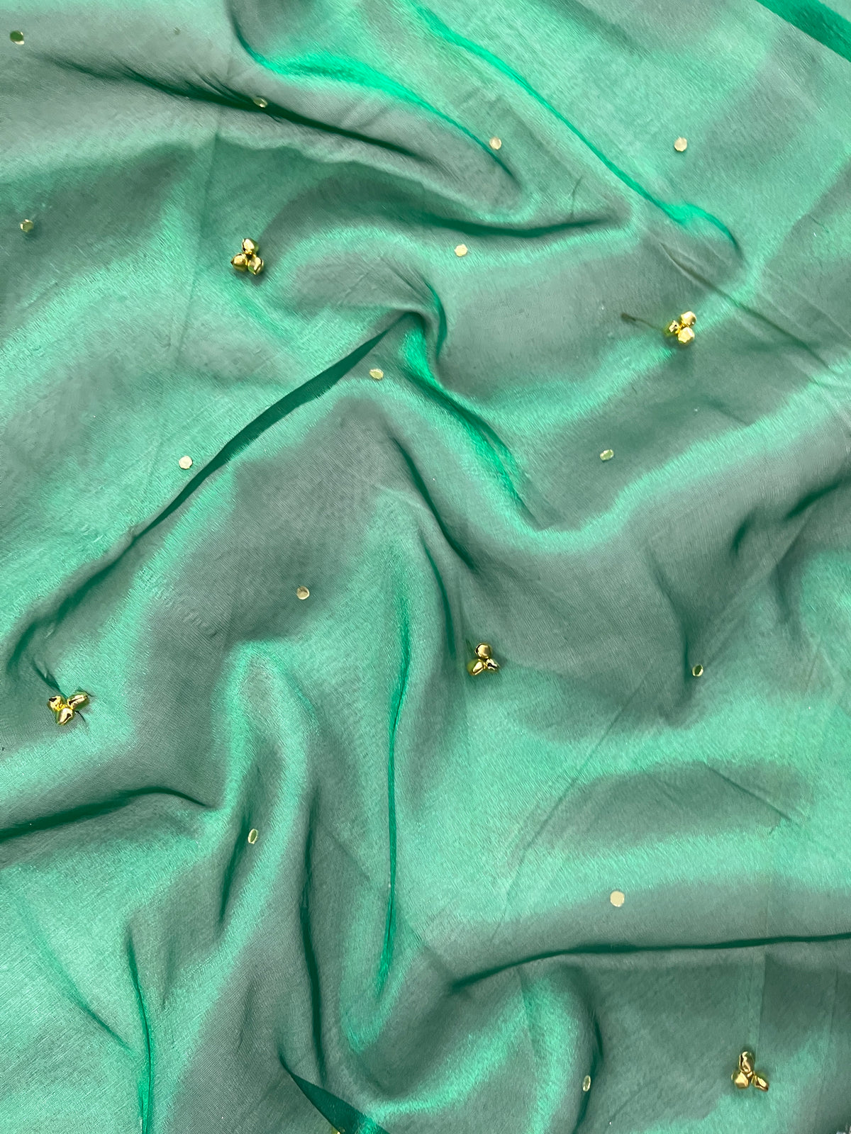 Green Banarasi Premium Tissue Silk Saree Premium Mirror & Ghungroo Work With Designer Lace