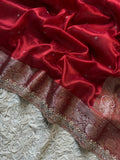 Red Tissue Silk Saree Beautiful Pearl & Designer Lace Work Saree