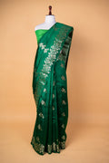 Emerald Green Chiniya Silk Saree with Silver Zari Floral Weaving