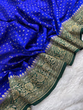 Green & Royal Blue Pure Khaddi Crap Silk Banarasi Saree