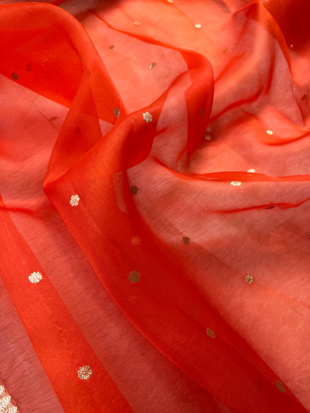 Orange Pure Kora Organza Banarasi Saree