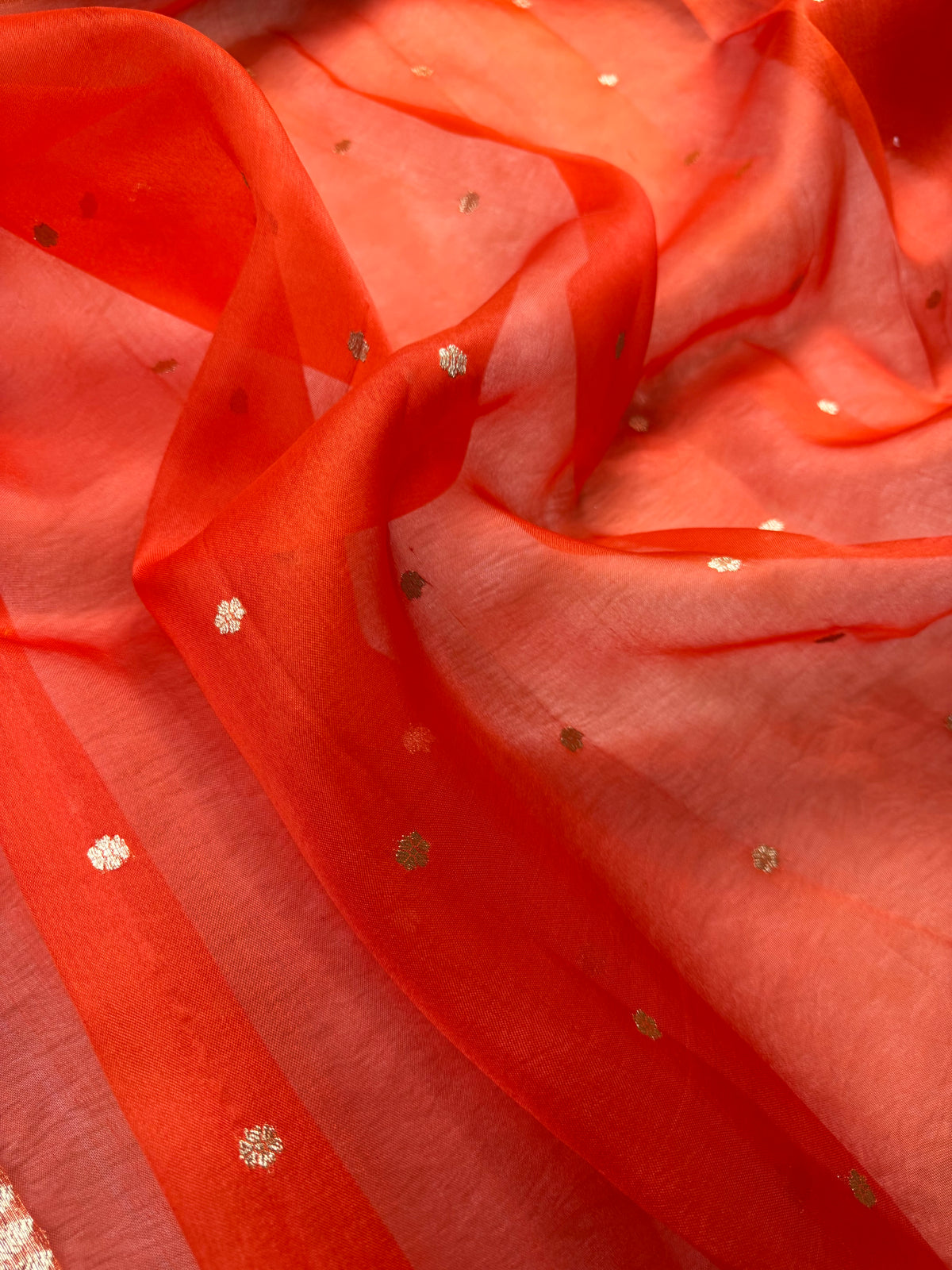 Orange Pure Kora Organza Banarasi Saree