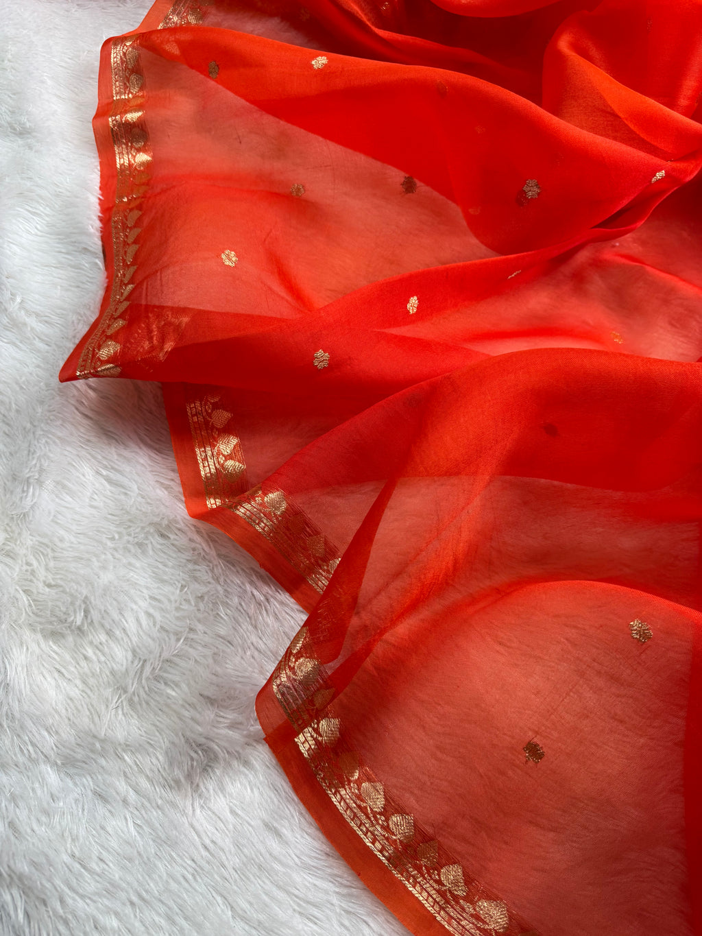 Orange Pure Kora Organza Banarasi Saree
