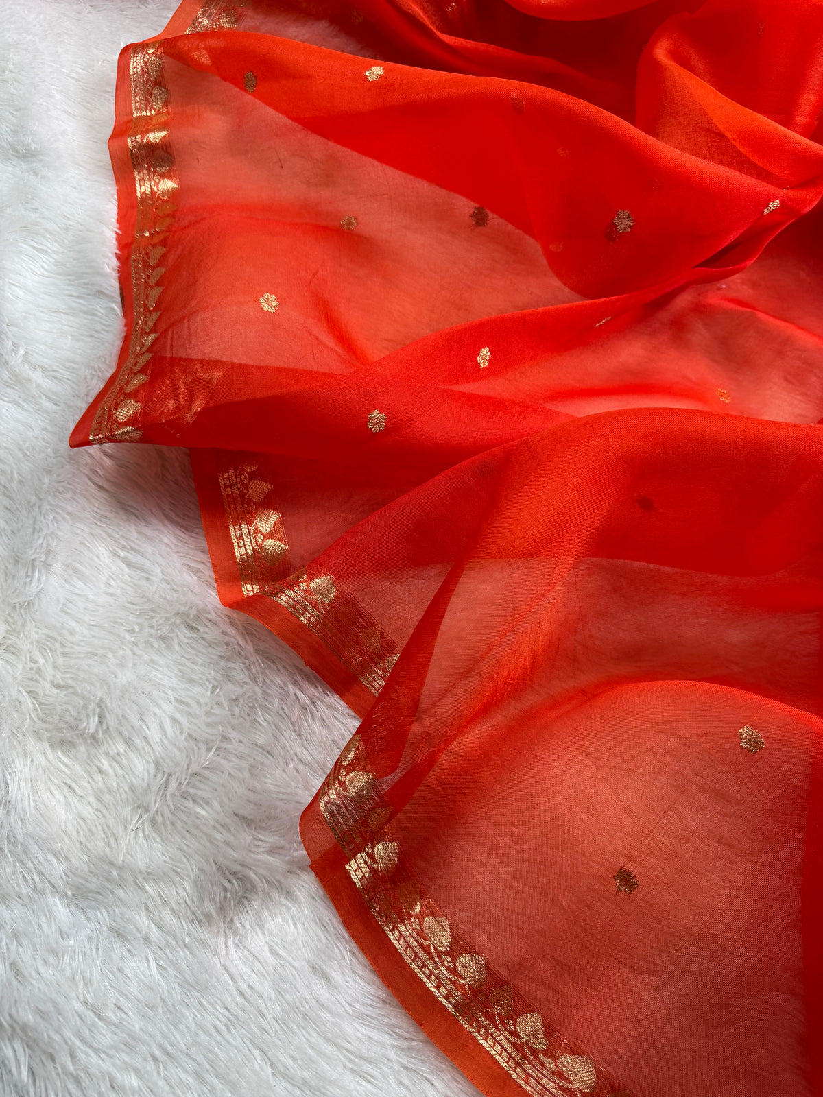 Orange Pure Kora Organza Banarasi Saree