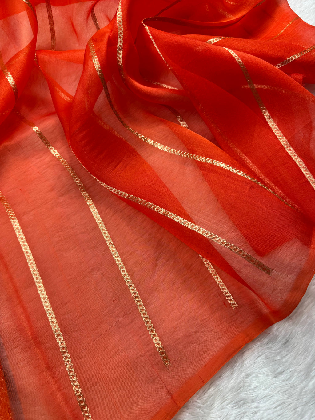Orange Pure Kora Organza Banarasi Saree