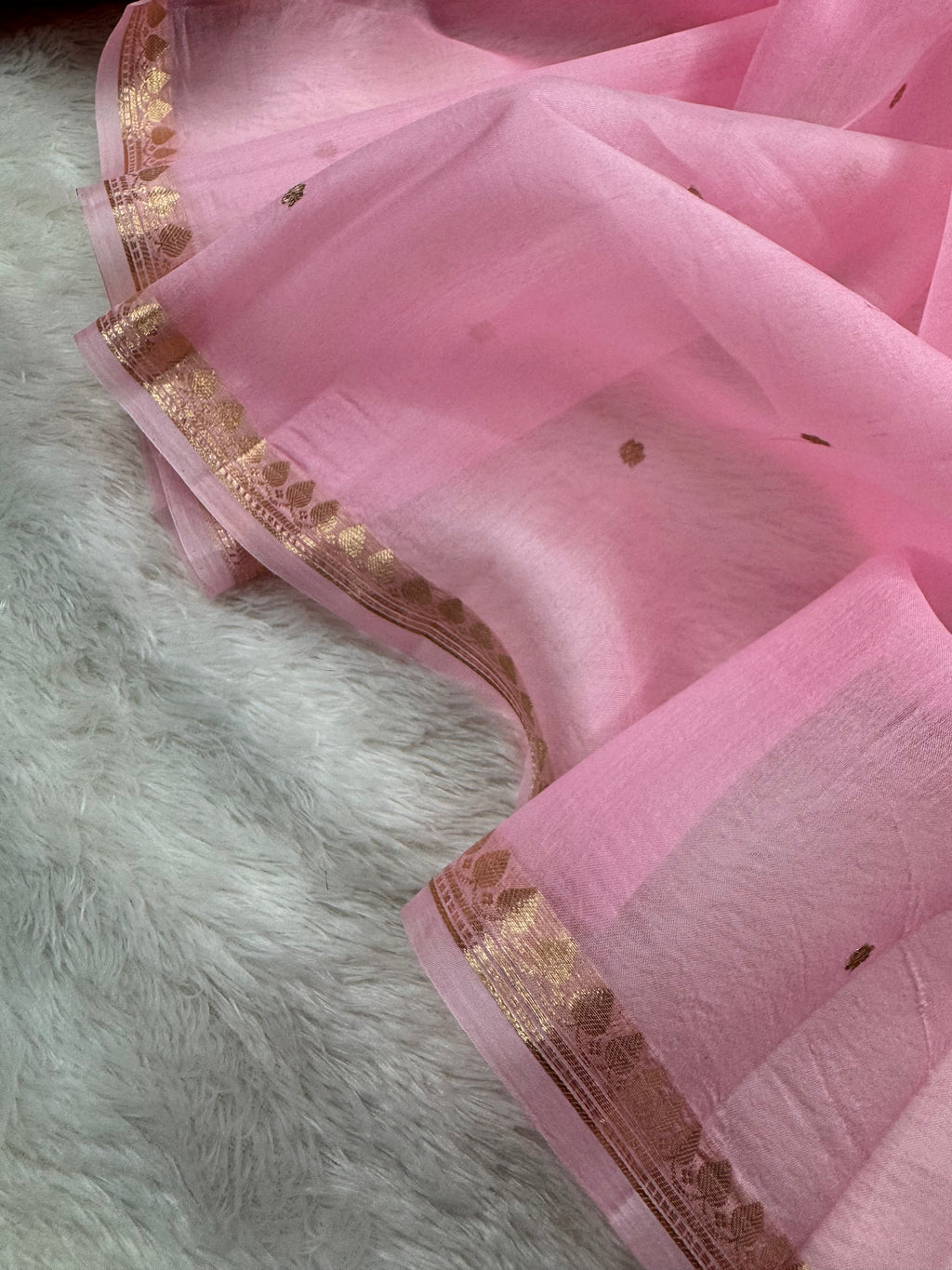 Baby Pink Pure Kora Organza Banarasi Saree