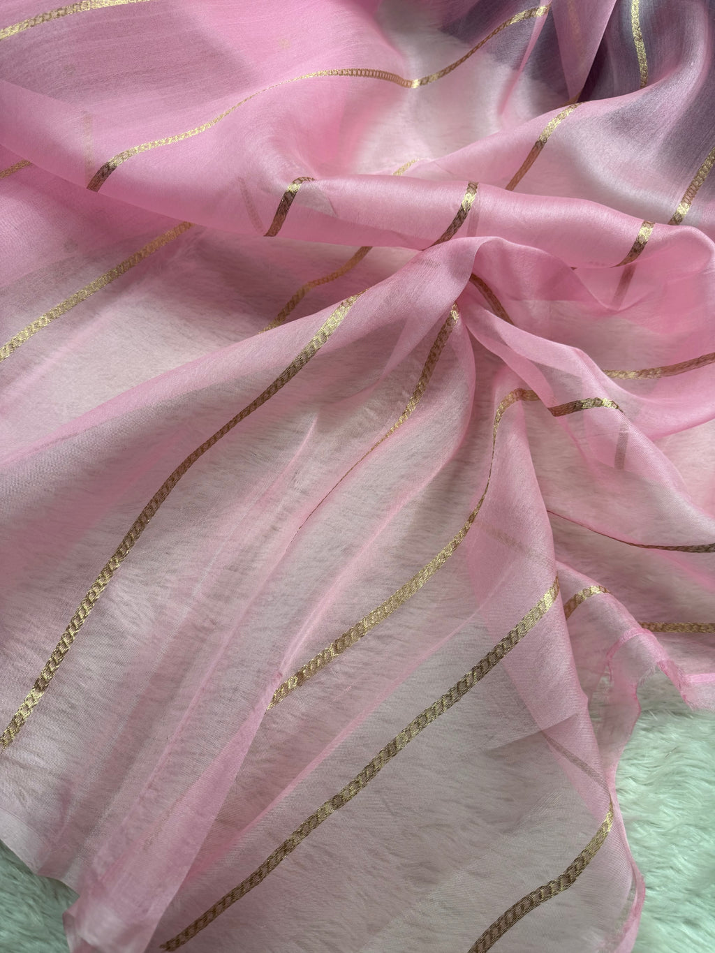 Baby Pink Pure Kora Organza Banarasi Saree
