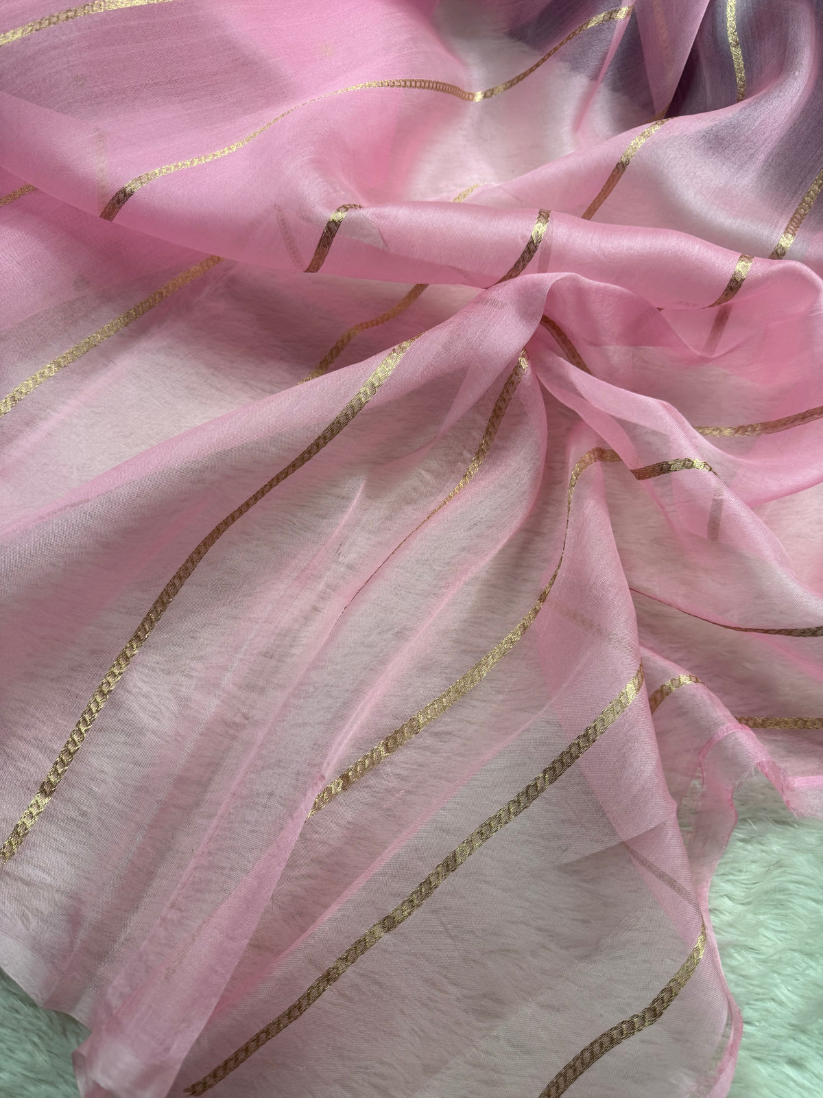 Baby Pink Pure Kora Organza Banarasi Saree