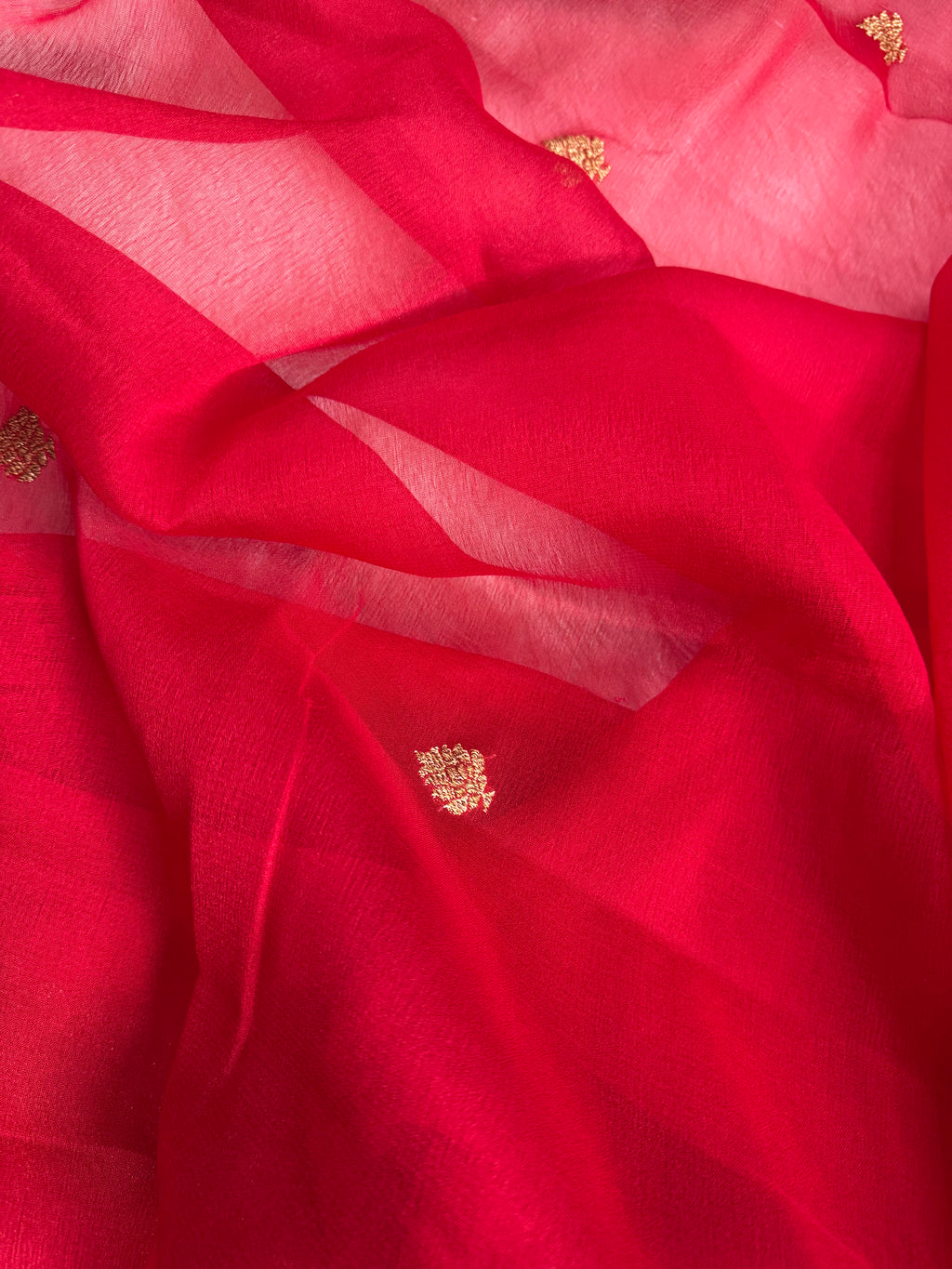 Red Pure khaddi Chiffon Silk Banarasi Saree Pure Antique Zari Work