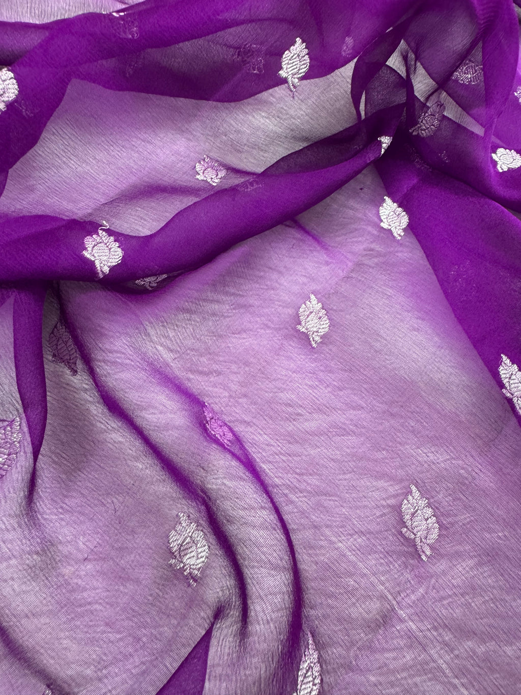 Jamuni Pure Khaddi Chiffon Silk Banarasi Saree Pure Silver Zari Work