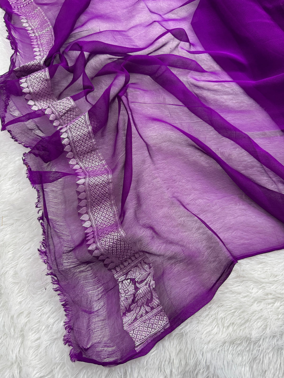 Jamuni Pure Khaddi Chiffon Silk Banarasi Saree Pure Silver Zari Work