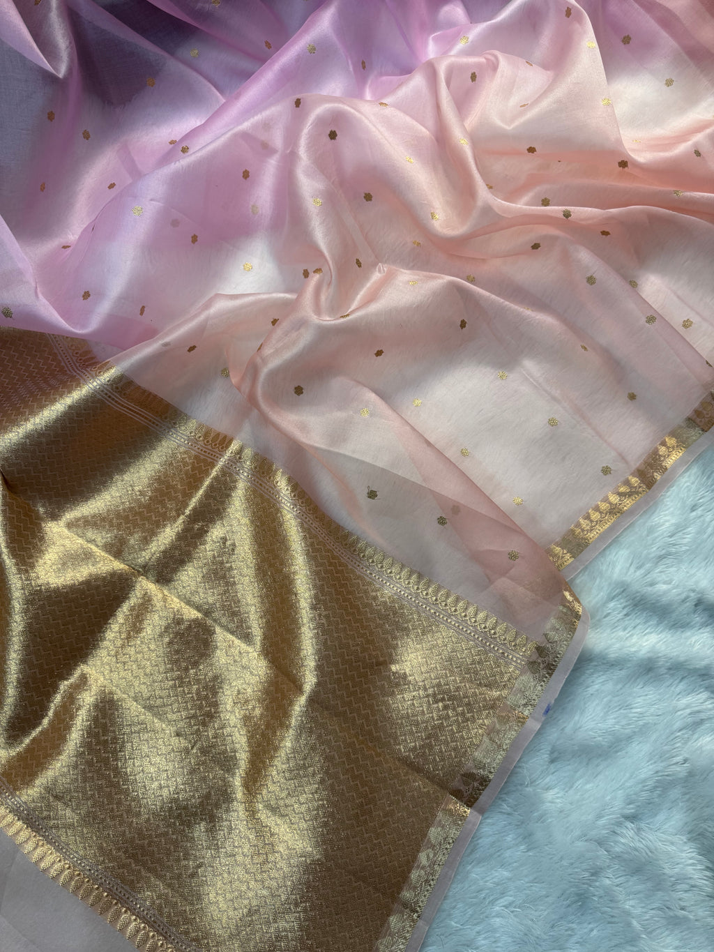 Pastels Shades Pure Kora Organza Silk Banarasi Saree