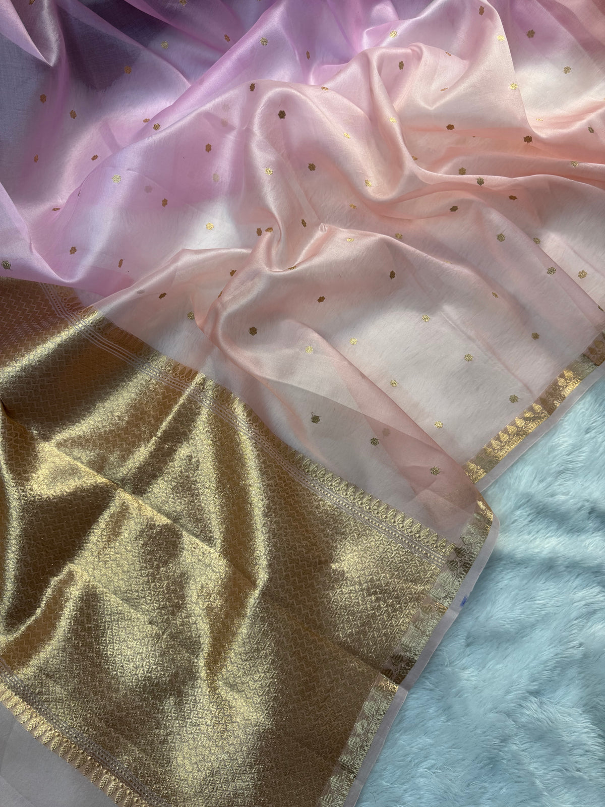 Pastels Shades Pure Kora Organza Silk Banarasi Saree