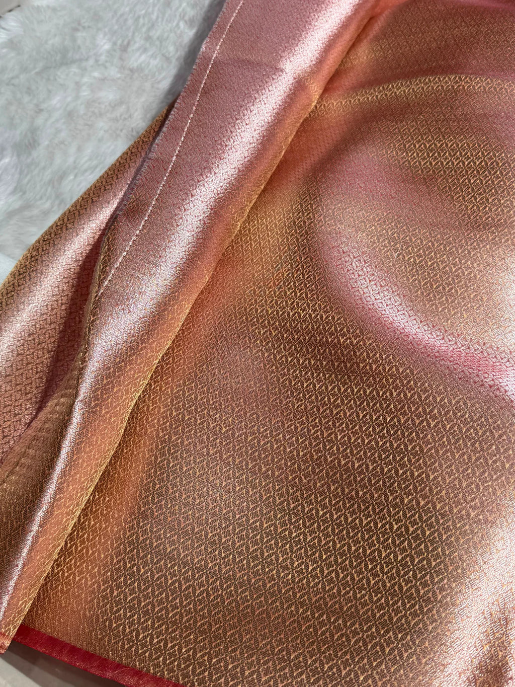 Banarasi Pastel Peach Shades Strip Pure Tissue Silk Saree