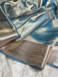 Banarasi Pastel Blue Shades Strip Pure Tissue Silk Saree