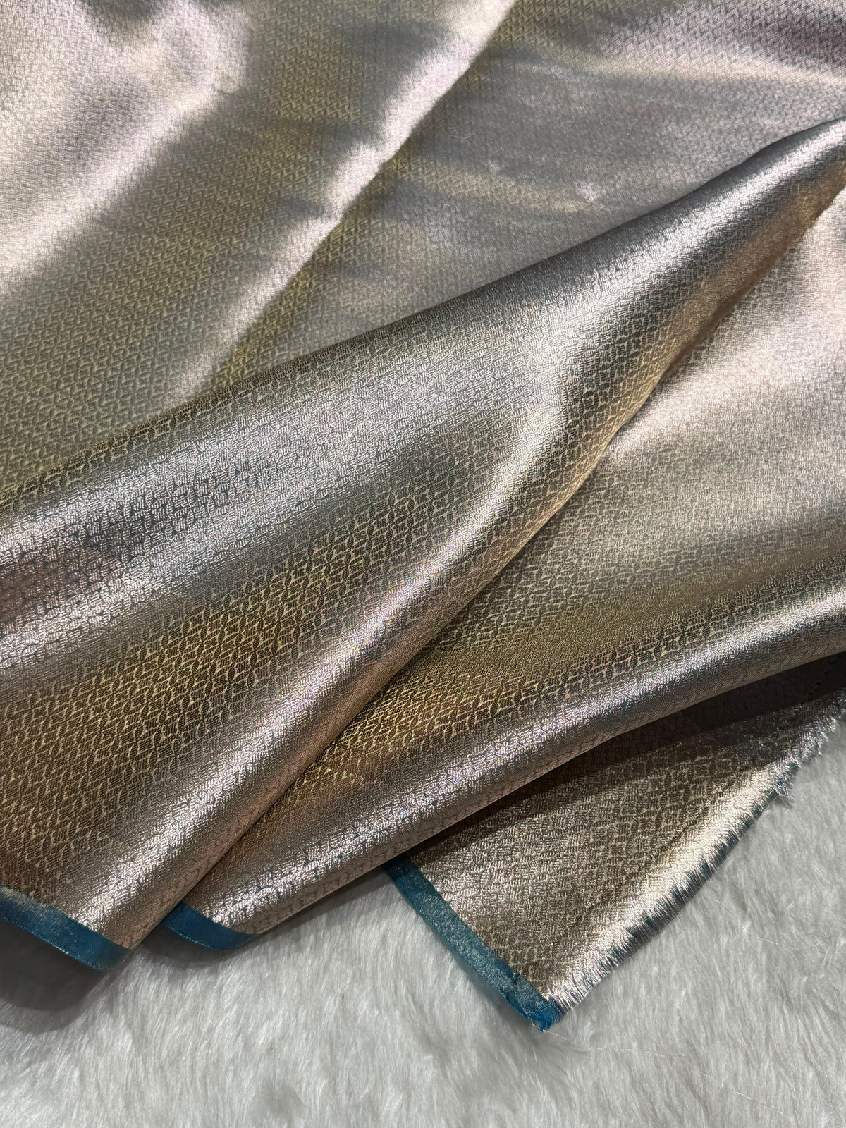 Banarasi Pastel Blue Shades Strip Pure Tissue Silk Saree